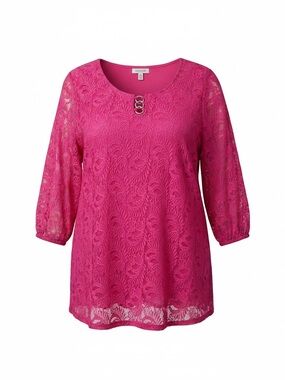 Maggie Barnes Women’s Lace Overlay Tunic Top - Fuchsia Hot Pink